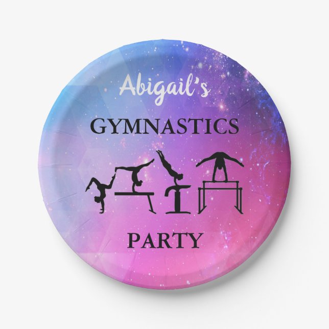Gymnastics Party Paper Plates w/ Her Name! (Front)