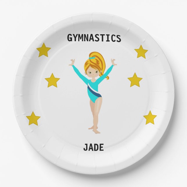  GYMNASTICS PARTY PLATES FOR GIRLS PERSONALIZED. (Front)
