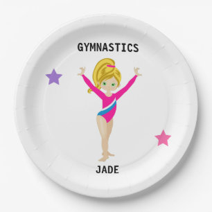GYMNASTICS PARTY PLATES FOR GIRLS PERSONALIZED.