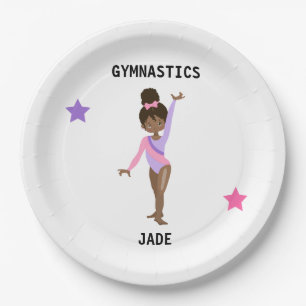 GYMNASTICS PARTY PLATES FOR GIRLS PERSONALIZED.