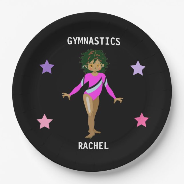  GYMNASTICS PARTY PLATES FOR GIRLS PERSONALIZED. (Front)