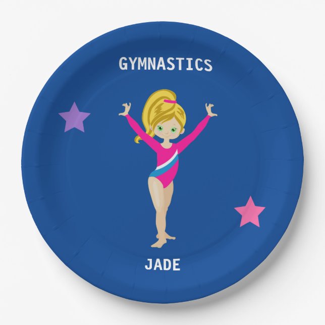 GYMNASTICS PARTY PLATES FOR GIRLS PERSONALIZED. (Front)