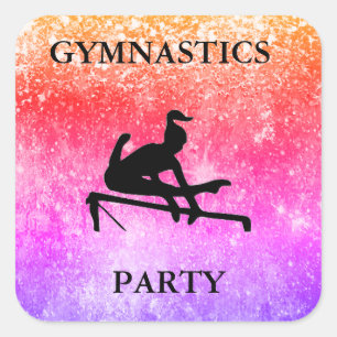 GYMNASTICS PARTY RAINBOW SPARKLE SQUARE STICKERS