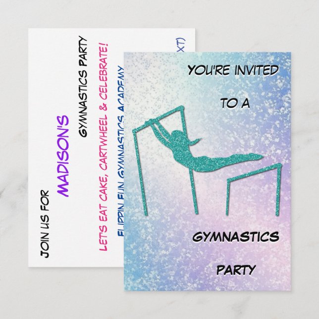 Gymnastics Party Shimmer Invitation (Front/Back)
