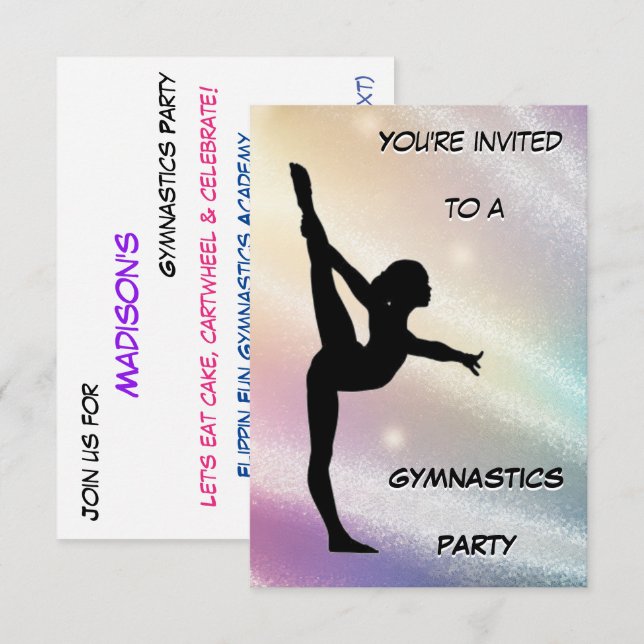 Gymnastics Party Shimmer Invitation (Front/Back)