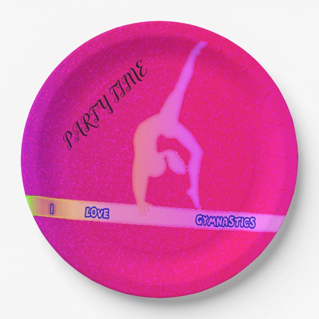 Gymnastics" party time" paper plates for girl's. (Front)