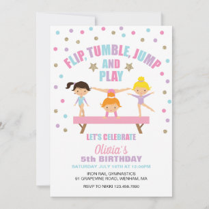 Gymnastics pastel birthday invitation