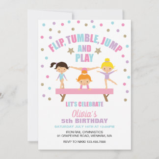 Gymnastics pastel birthday invitation