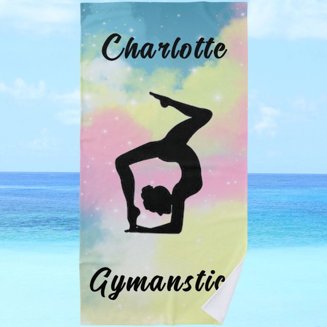 Gymnastics Pastel Pink Blue Yellow Personalised Beach Towel (Gymnastics Pastel Pink Blue Yellow Personalized Beach Towel)