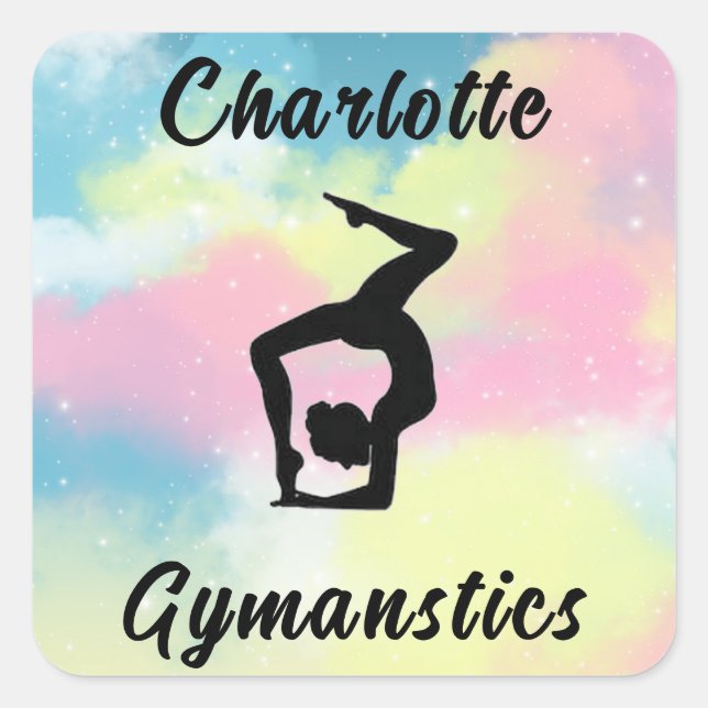 Gymnastics Pastel Pink Blue Yellow Personalised Square Sticker (Front)