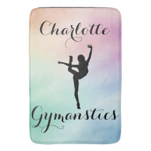 Gymnastics Pastel Purple Green Personalised Bath Mat