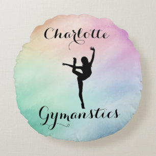 Gymnastics Pastel Purple Green Personalised Round Cushion