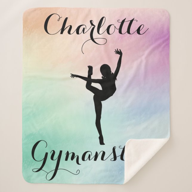 Gymnastics Pastel Purple Green Personalised Sherpa Blanket (Front)