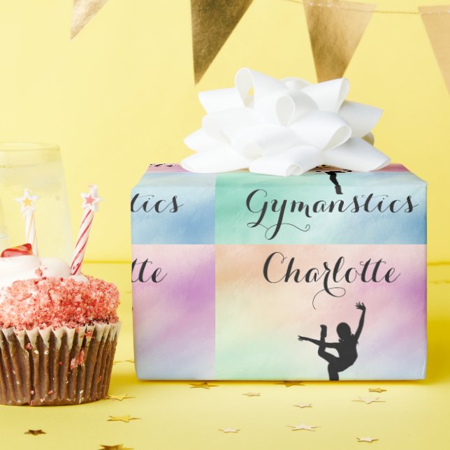 Gymnastics Pastel Purple Green Personalised Wrapping Paper (Birthday Party)