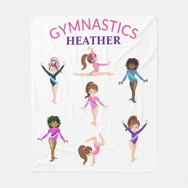 Gymnastics personalised 7 gymnast kids blanket. fleece blanket (Front)