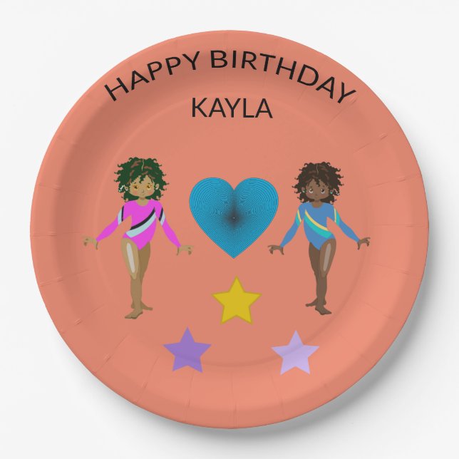 Gymnastics personalised BIRTHDAY PAPER PLATES (Front)
