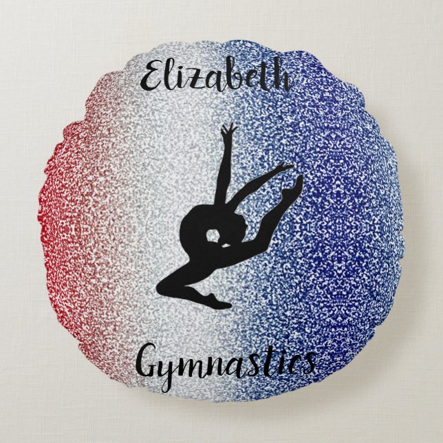 Gymnastics Personalised Red White Blue Round Round Cushion (Front)