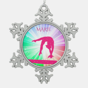 GYMNASTICS PEWTER SNOWFLAKE TREE ORNAMENT. CHRISTMAS ORNAMENT