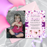Gymnastics Photo Girl Stars Birthday Party Invitation<br><div class="desc">Tumble on over and celebrate your little girls birthday with this cute invitation featuring your favourite photo,  and three girl gymnasts playing on a purple frame with pink and purple stars background. Fun typography in black and purple for your party details. Easy to personalise with custom options.</div>