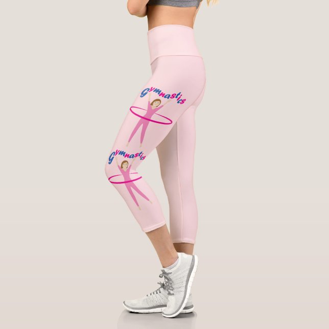 Gymnastics Pink hula hoop girl Custom name Capri Leggings (Left)