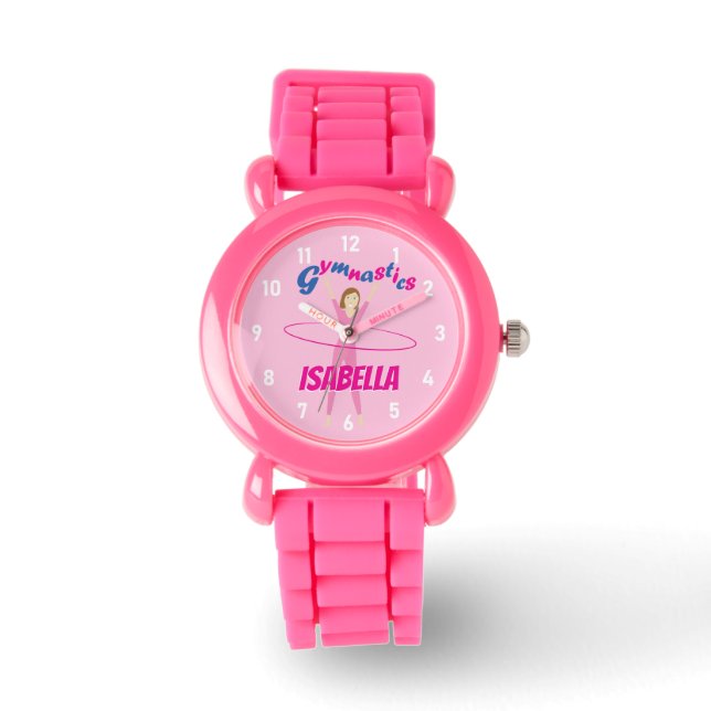 Gymnastics Pink hula hoop girl Custom name Watch (Front)