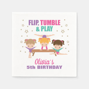 Gymnastics Pink Purple Turquoise Girl Birthday Napkin