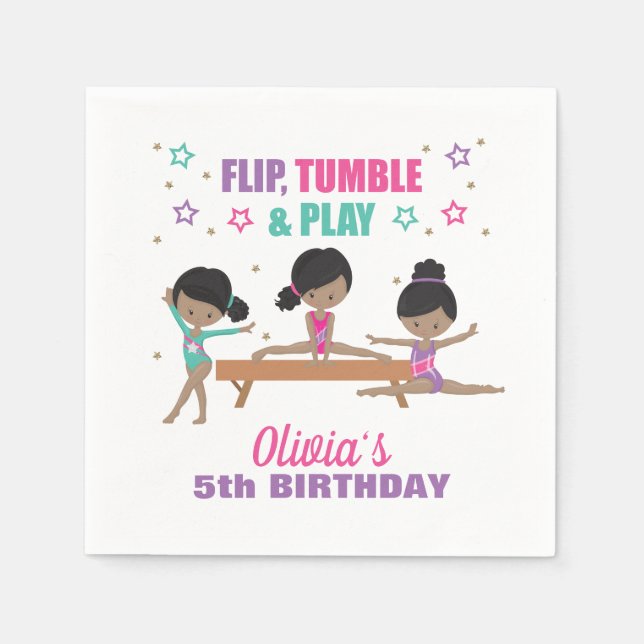 Gymnastics Pink Purple Turquoise Girl Birthday Napkin (Front)