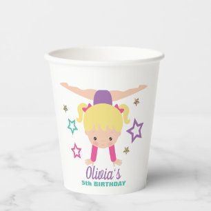 Gymnastics Pink Purple Turquoise Girl Birthday Pap Paper Cups
