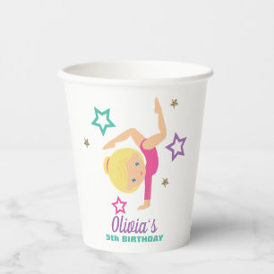 Gymnastics Pink Purple Turquoise Girl Birthday Pap Paper Cups