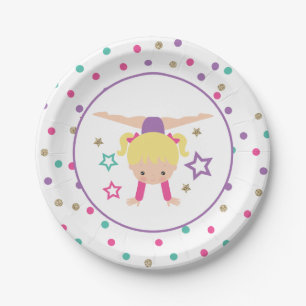 Gymnastics Pink Purple Turquoise Girl Birthday Pap Paper Plate