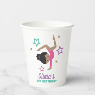 Gymnastics Pink Purple Turquoise Girl Birthday Paper Cups