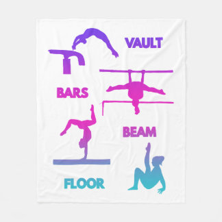 Gymnastics Pink Purple Turquoise Vault Bars Beam Fleece Blanket