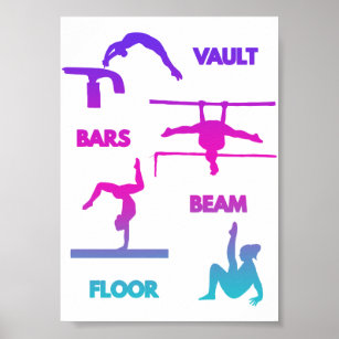 Gymnastics Pink Purple Turquoise Vault Bars Beam  Poster