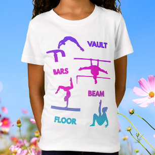 Gymnastics Pink Purple Turquoise Vault Bars Beam  T-Shirt