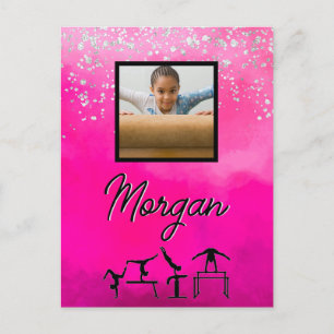 Gymnastics Pink, Silver, Glitter Custom Photo/Name Postcard