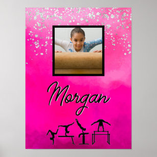 Gymnastics Pink, Silver, Glitter Custom Photo/Name Poster