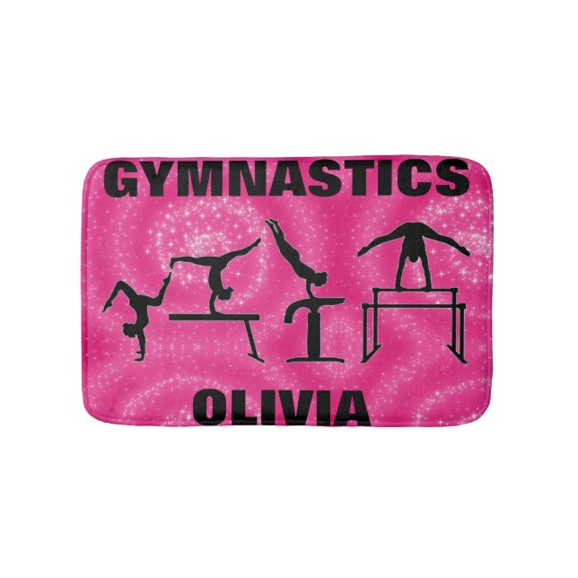 Gymnastics Pink Sparkle Swirls Bath Mat (Front)