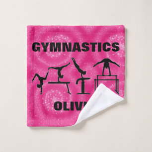 Gymnastics Pink Sparkle Swirls Wash Cloth