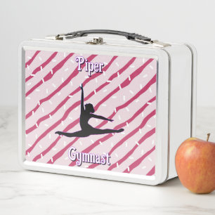 Gymnastics Pink White Peppermint Candy Sprinkle Metal Lunch Box