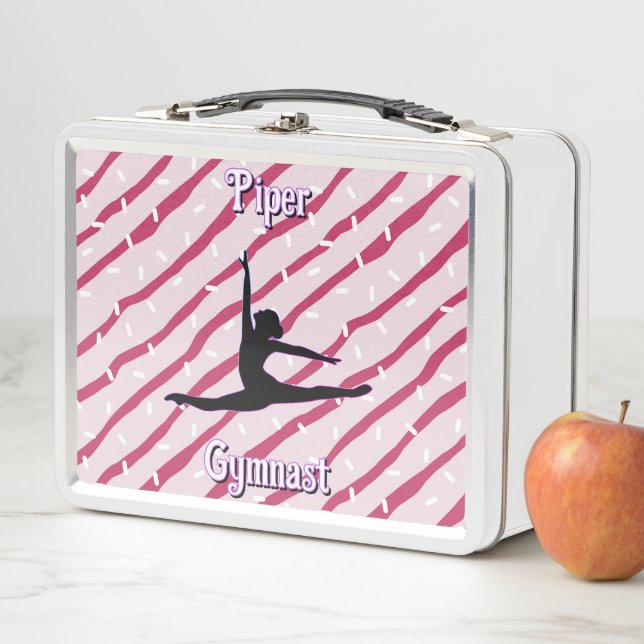 Gymnastics Pink White Peppermint Candy Sprinkle Metal Lunch Box (In Situ)