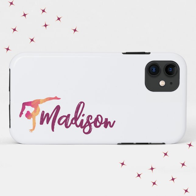 Gymnastics Pose | Monogram Name Script Case-Mate iPhone Case (Creator Uploaded)