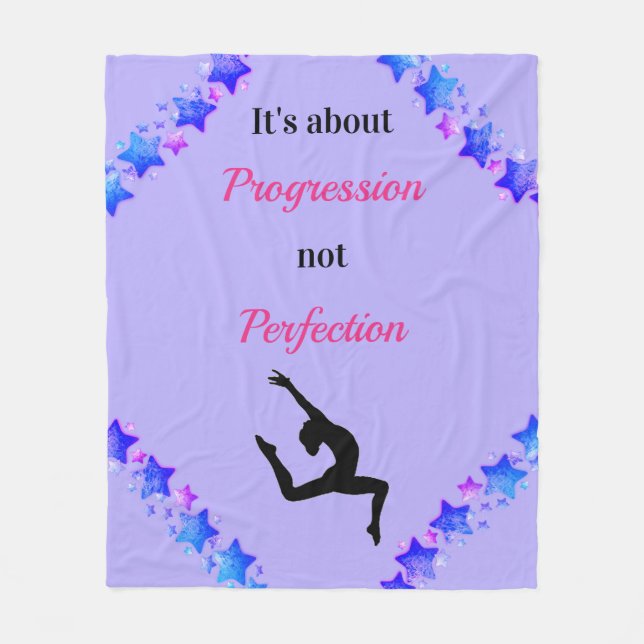 Gymnastics Progression not Perfection Motivational Fleece Blanket (Front)