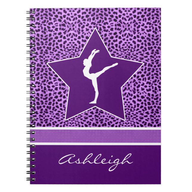 Gymnastics Purple Cheetah Print with Monogram Notebook (Front)