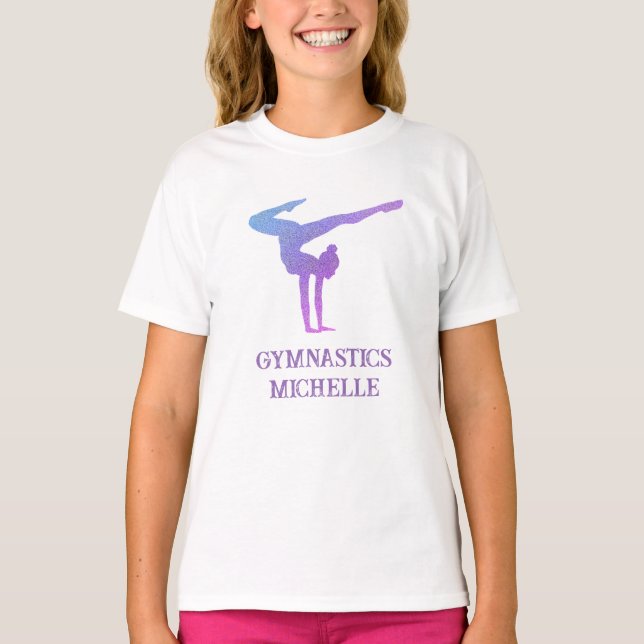 Gymnastics Purple Glitter Custom Name  T-Shirt (Front)