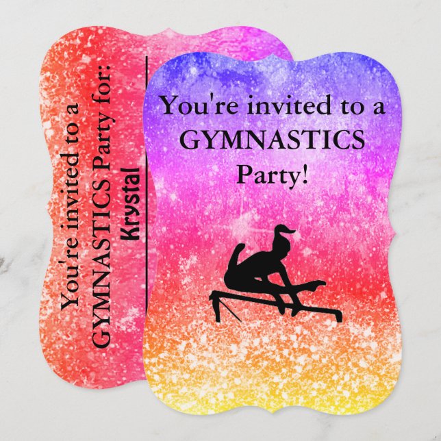 Gymnastics Rainbow Birthday Party  Invitation (Front/Back)