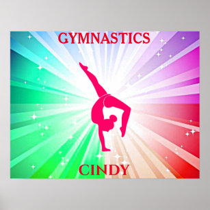 Gymnastics Rainbow Burst with Girl Handstand Pose  Poster