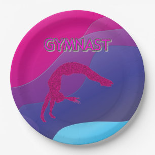 Gymnastics rainbow party paper plates. paper plate