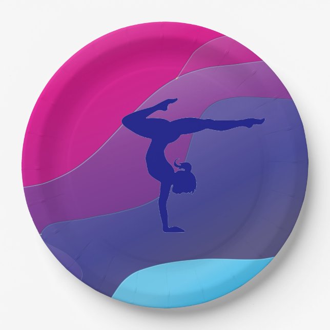 Gymnastics rainbow party paper plates. plate (Front)