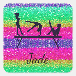 Gymnastics Rainbow Sparkle Square Sticker