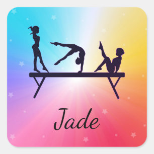 Gymnastics Rainbow Stars Square Stickers